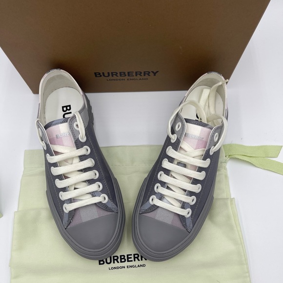Burberry Jack check Canvas low-top sneakers 39.5 pale grey/ pink - Picture 6 of 8